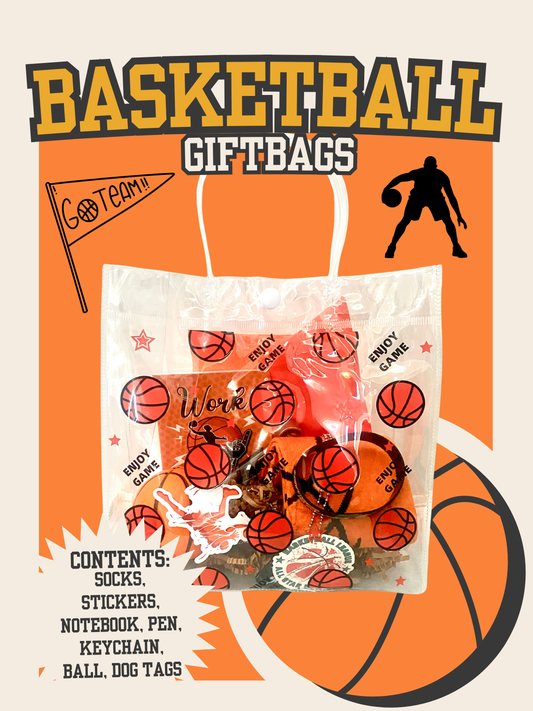 Ultimate Kids’ Basketball Gift Box – Fun Sports-Themed Set with Notepad, Basketball Pen, Dog Tags, Bracelet, Stress Ball, Keychain, Stickers & Clear Reusable Bag – Perfect for Kids 12 & Under